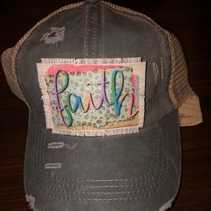 Gray CC criss cross hat with Faith patch
